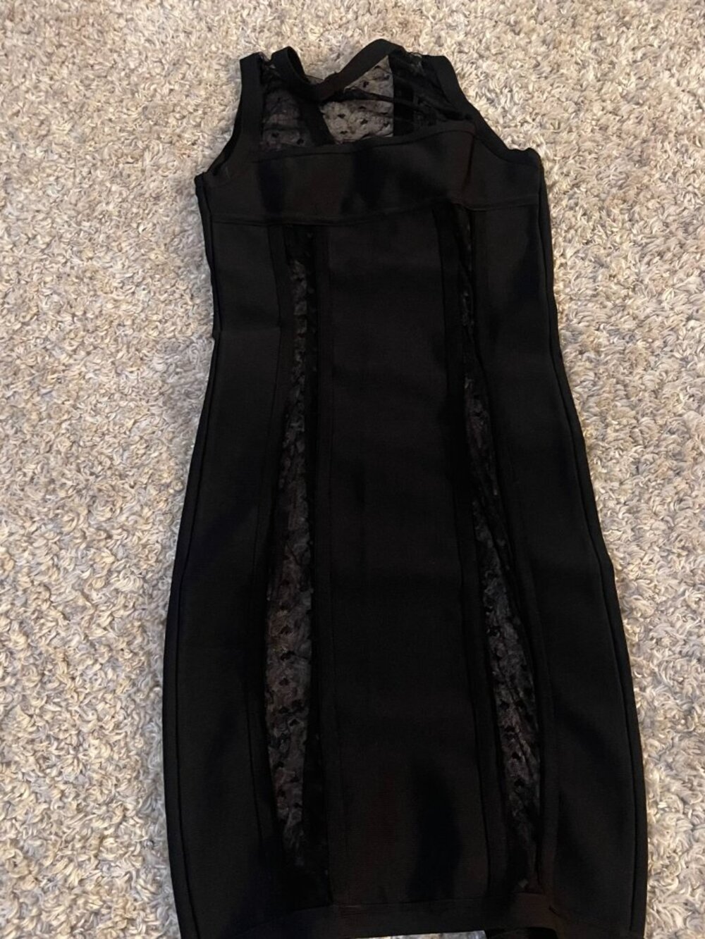 Black Mesh Panel Bodycon Dress Size S Zip Front - Picture 2 of 10
